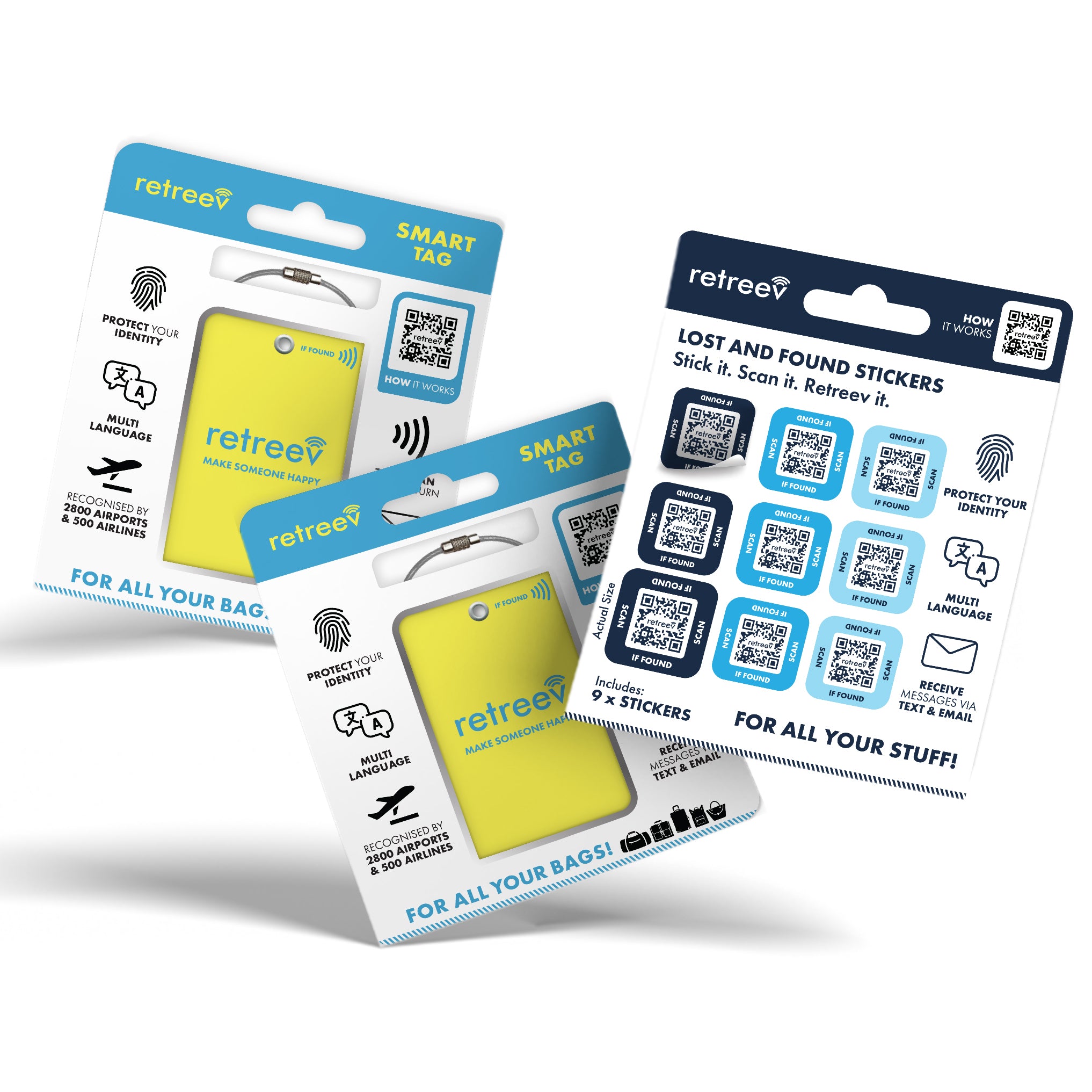 Retreev Smart Tags Yellow Combo Pack - 2 X Yellow Originals & 9 X Smart Stickers