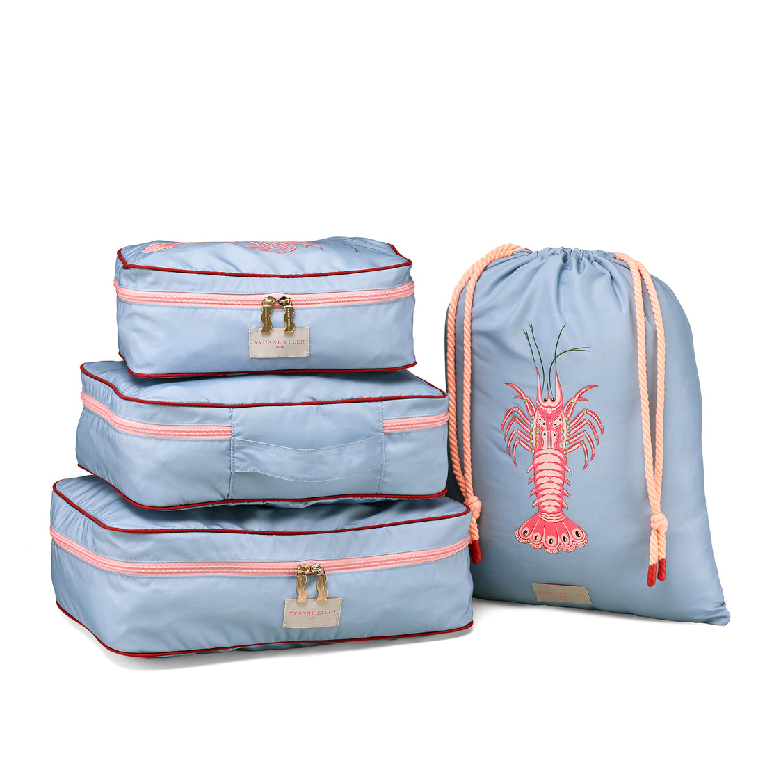Yvonne Ellen Packing Cube Set - Pale Blue With Lobster