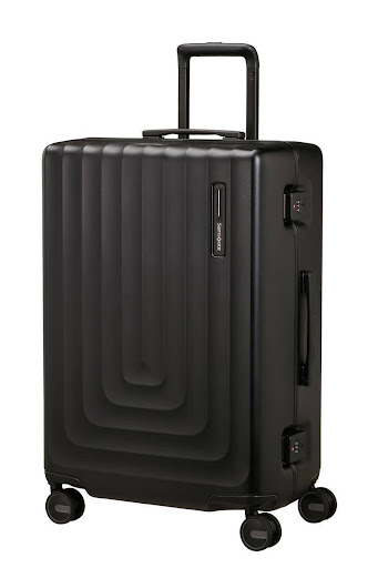 Black hard shell suitcase with wheels and telescopic handle