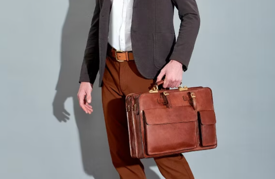 The Bridge Twin Gusset Briefcase - Made in Italy